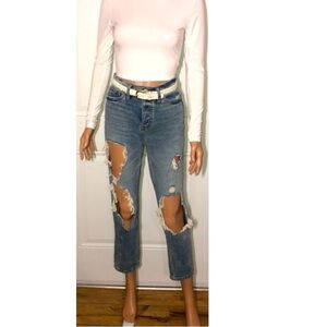 BDG Straight Narrow High Rise Button fly Distressed Cropped Jeans 26
